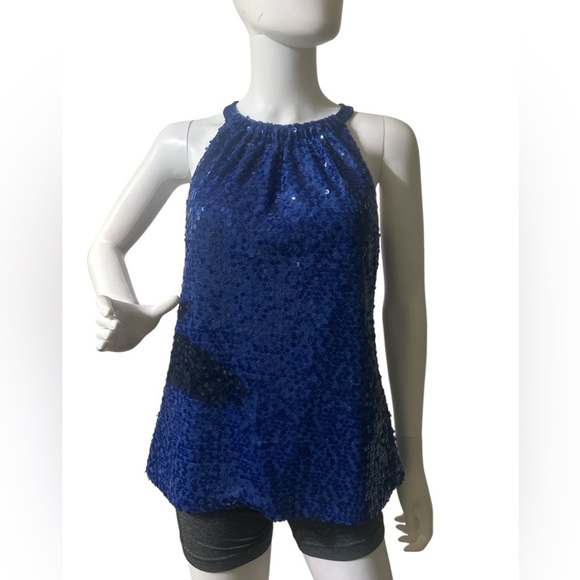 Tahari Womens M Top
Sleeveless Blue Curacao
All Over Sequins Halter
Neck NWT - Picture 5 of 10